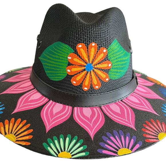 HAT MEXICAN Artisanal Hand Painted Fedora Floral Sombrero Panama Bohemian Black main image 7